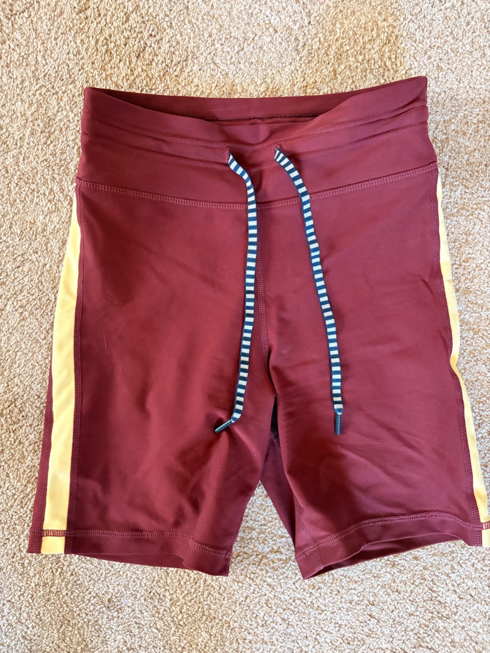The Upside Maroon Bike Shorts with Yellow Side Stripe